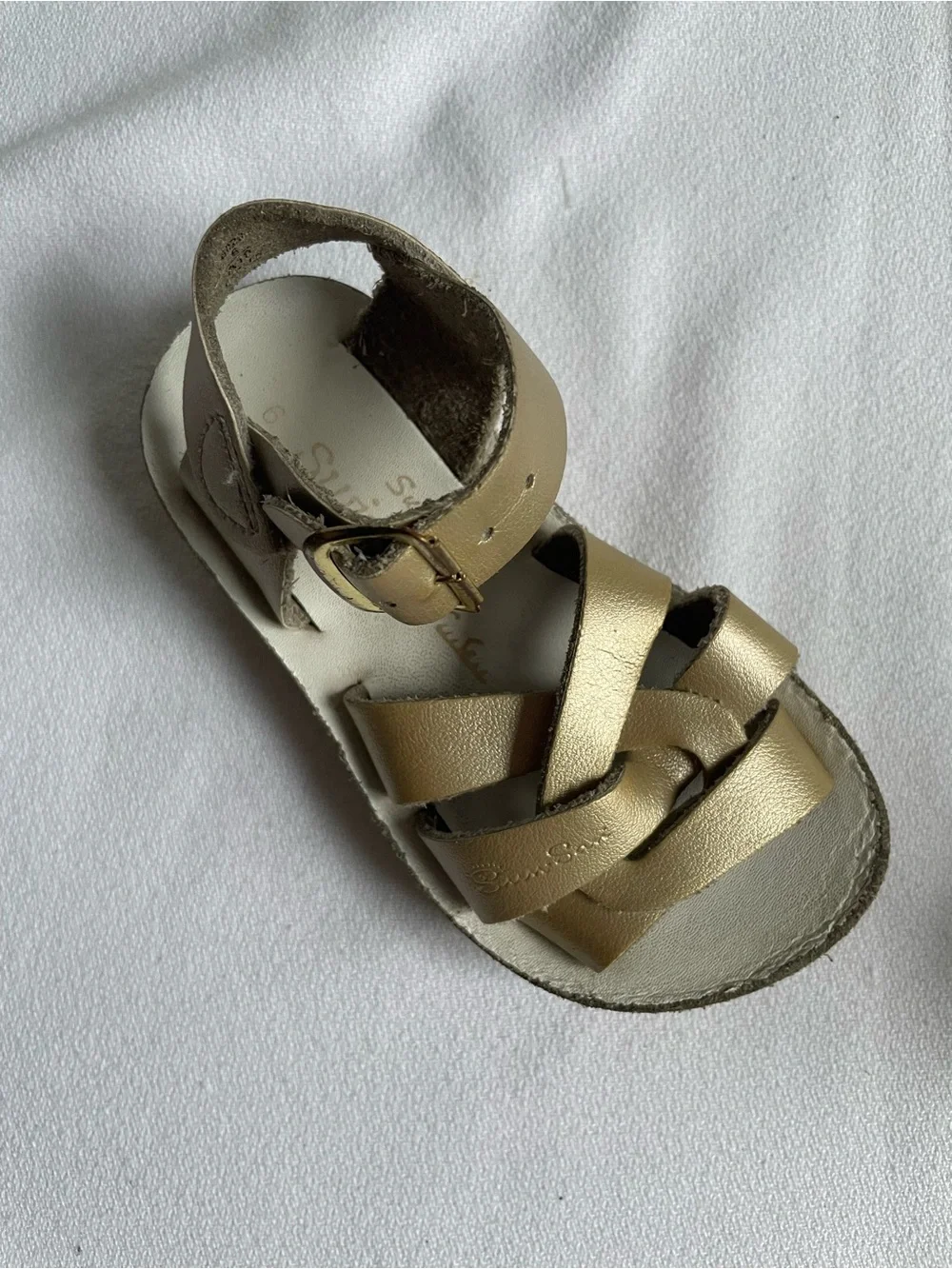 SALTWATER SUN SAN HOY Sandals Gold Metallic Swimmer Fisherman Woven Sparkle